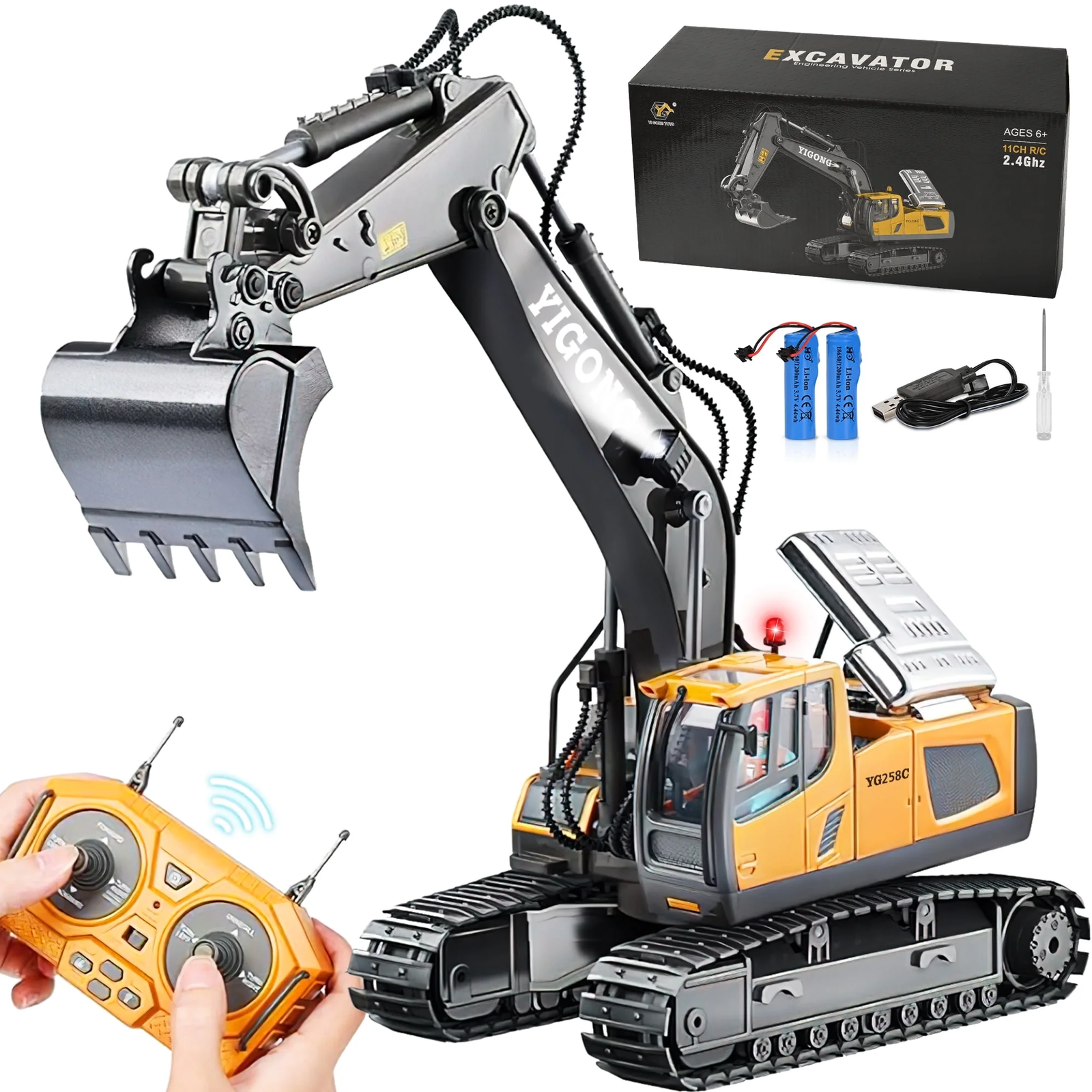 Remote Control Excavator,11 Channel RC Excavator Toys, Rechargeable Construction
