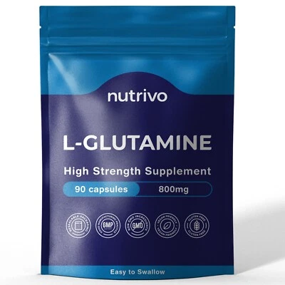 NUTRIVO L-Glutamine 800mg Capsules | 90 Capsules Per Pouch | L-Glutamine Nutritional Sup