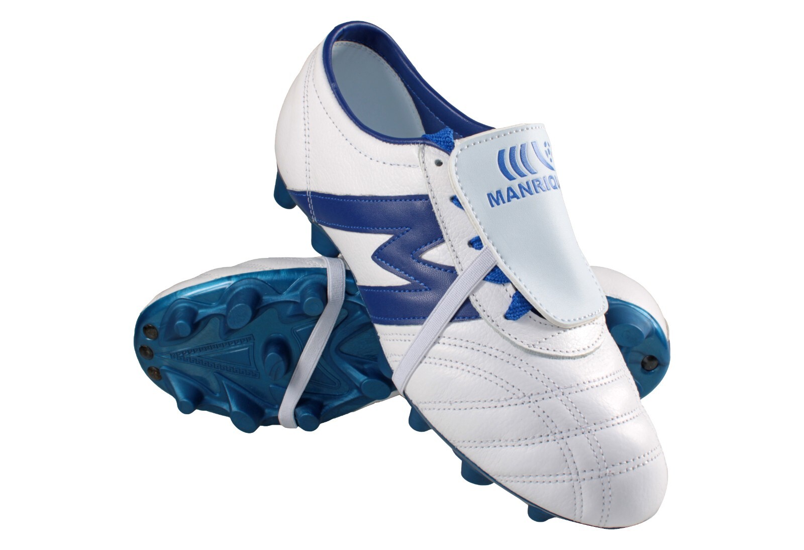 Soccer Leather Cleats Original Authentic Manriquez White/Blue Made in Mexico