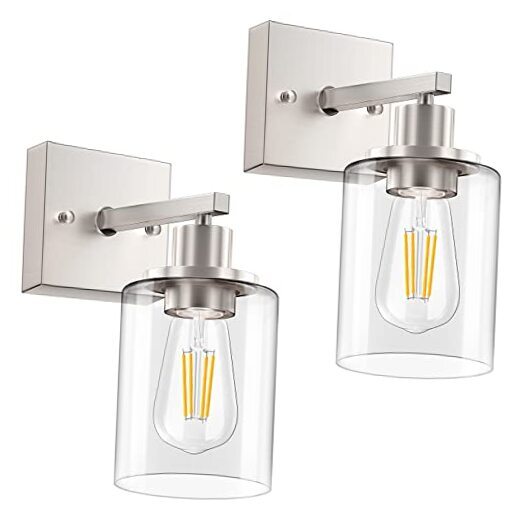 Wall Sconces Set of Two, Brushed Nickel Modern Wall Sconces Lighting Silver