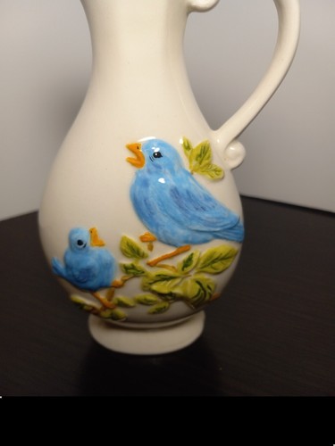 Vintage 1977 CREAMER HOLDER Bud Vase Blue Bird Spring Summer Ceramic Handpainted - Picture 5 of 24