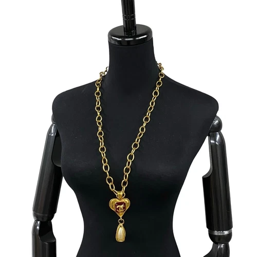Collana CHANEL Vintage 95P Incisa Gripoix Marca Coco Cuore Perle Ciondolo Oro