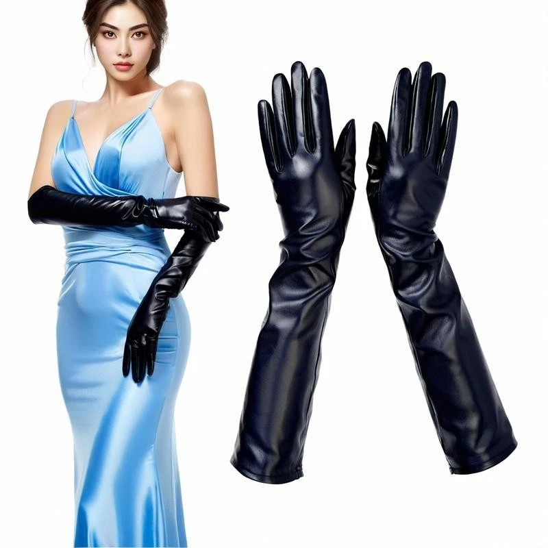 Woman black soft long leather gloves, ladies long gloves, custom made