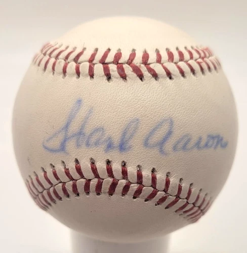 Hank Aaron Autographed Signed Baseball with Ball Cube