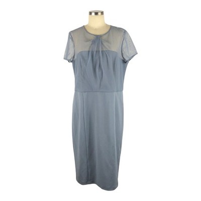 JS COLLECTIONS Slate Blue Short Sleeve Illusion Cocktail Midi Dress Size 16