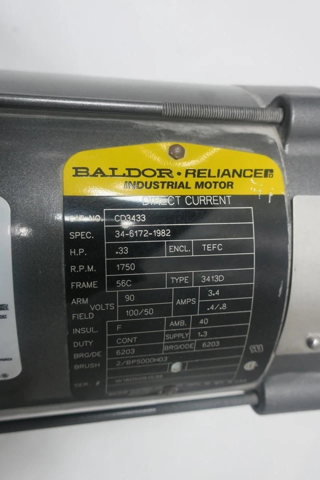 Baldor CD3433 Dc Motor 56c 0.33hp 1750rpm 90v-dc - Image 4 of 4