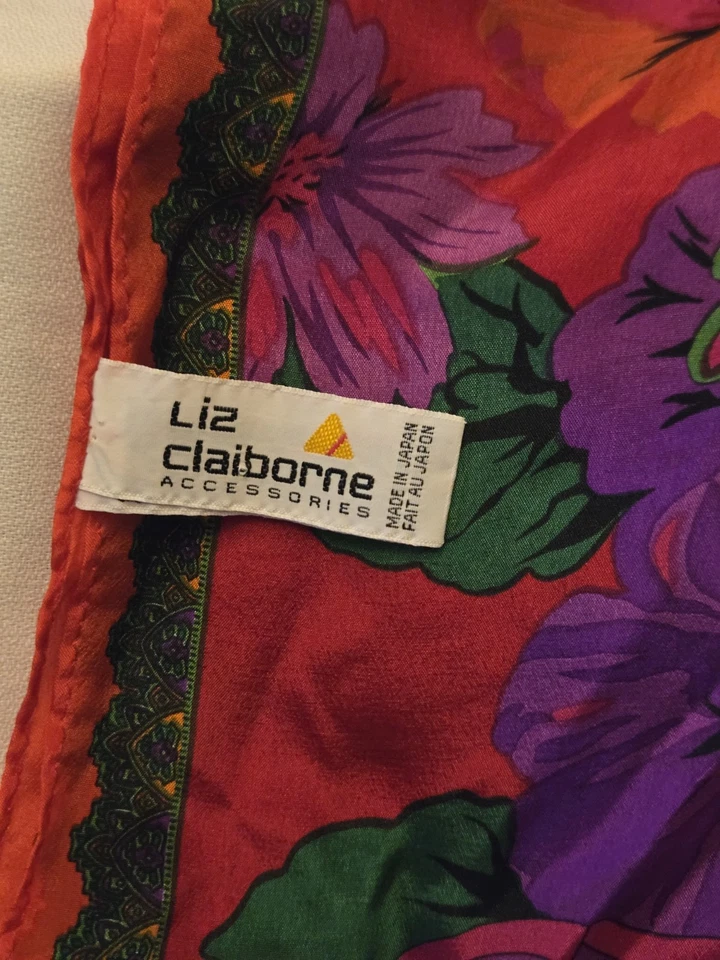 Bufanda vintage 1990 Liz Claiborne brillante colorida floral oblonga 100 % seda Japón Foto 4 de 4
