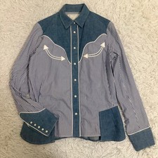 USED EXCELLENT CONDITION SACAI LONG-SLEEVED SHIRT, DENIM-DOCKING, LINEN, STRIP