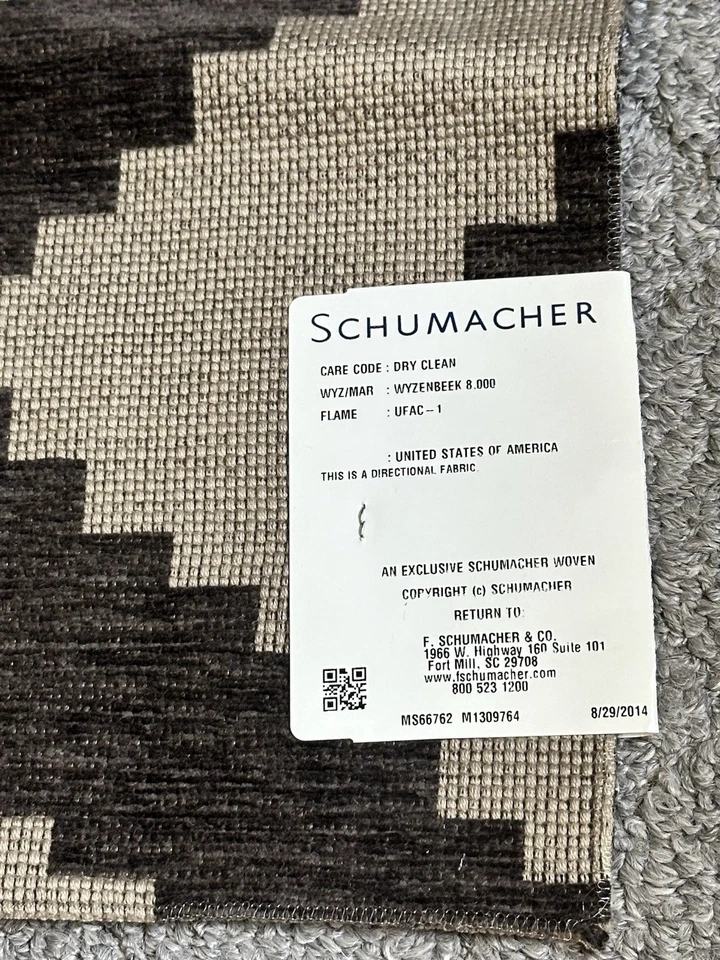 Schumacher Fabric Sample Remnant Vail Chenille Java 16x15.5” Geometric Crafts - Image 3 of 4