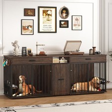86.6" Dog Crate Furniture Large Breed TV Stand with Double Rooms Wooden Dog