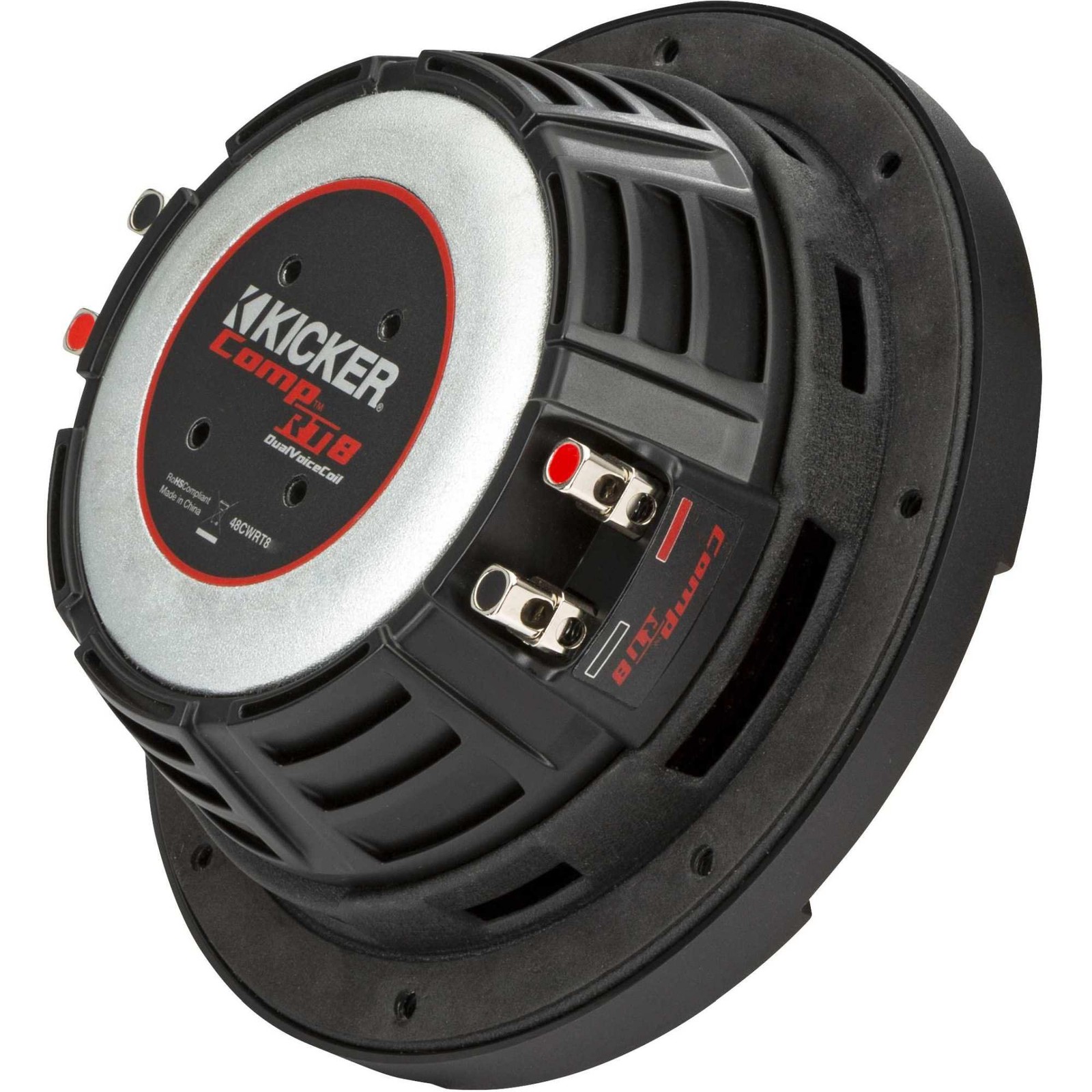 Kicker 48CWRT82 CompRT 8" Subwoofer, DVC, 2-ohm w/ Speaker Wire, Grill Bundle