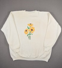 Vintage Sunflower Sweatshirt Womens XL Raglan Crewneck Hanes Her Way Made in USA