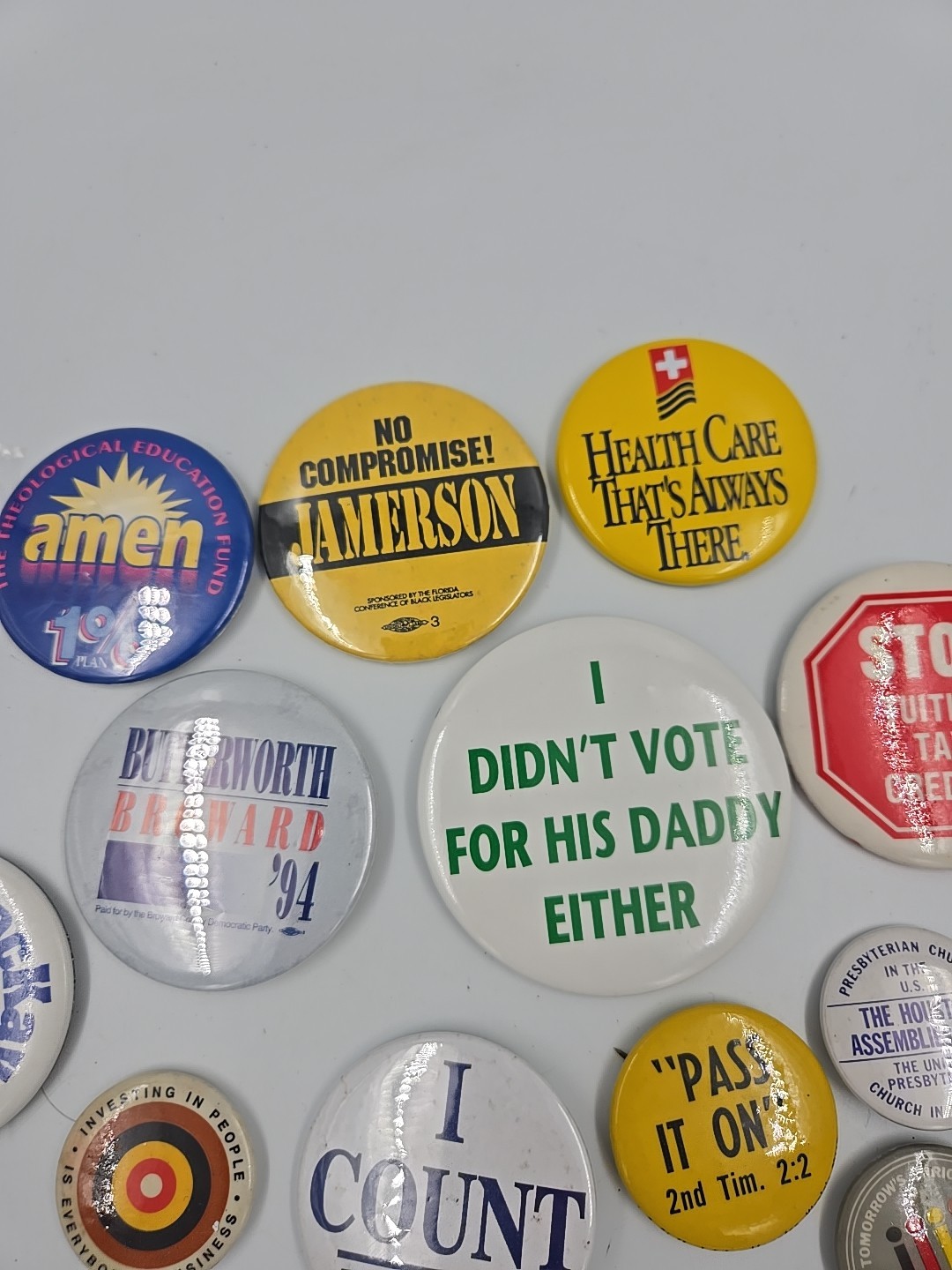 Lot of 33 Vintage Political & Religious Buttons Pins 