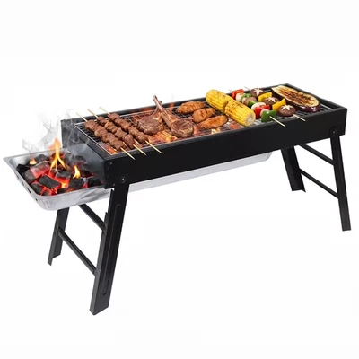 Barbecue Charbon Portable Pliant Inox Camping Pique-nique Grill + Ustensiles - Photo 1/4