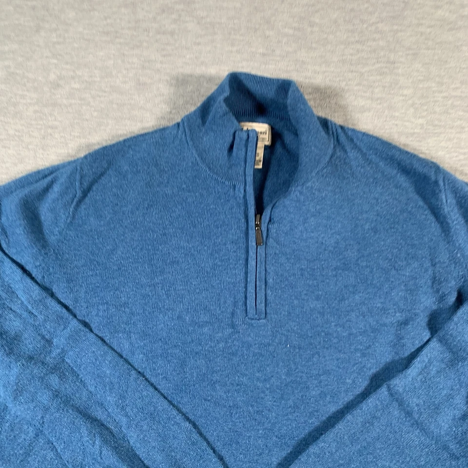 LL Bean Sweater Mens Medium Blue Half Zip Pullover Cotton Cashmere Lightweight - Image 4 of 4