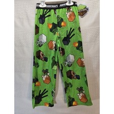 Minecraft Pajama Pants Boys Size Small 4/5 Green Elastic Waist