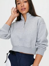 Aritzia TNA Grey Half-Zip Cropped Sweatshirt Small