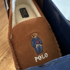 Polo Ralph Lauren Women  s SIZE 7 Dezi Bear Venetian Slippers In Snuff