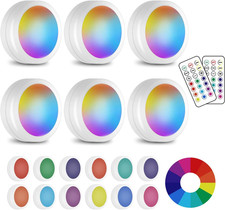 LED Puck Lights 6 Pack with Wireless Remote: 13 Color RGB Dimmable under Cabinet