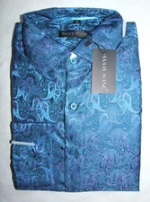 Barry Wang Blue Paisley Long Sleeve Shirt - Shiny Blue w/Purple Paisley NWT - M
