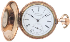 Antique 6s 1891 Waltham Farmhouse 7 Jewel Hunter Pocket Watch J 10k GF USA