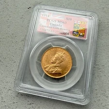 1914 Canada $10 Gold Coin - PCGS MS63 Canadian Gold Reserve
