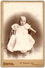 Cabinet Card Circa 1890s Brown Cute Baby In Dress Providence RI