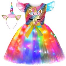 Soyoekbt Girls Unicorn Costume LED Light Up Princess Tutu Dress with Unicorn ...