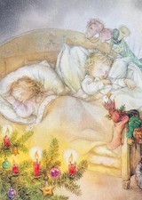 Lisi Martin VINTAGE POSTCARD Children Sleeping Christmas Eve SWEDEN