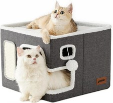 Cat Beds for Indoor Cats - Large Cat House for Pet with Fluffy Ball Hanging and
