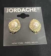 Jordache Faux Pearl And Gold Clip-on Earrings Vintage
