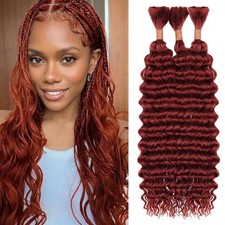 Copper Human Braiding Hair 28 Inch 3 Pack Deep Wave No Weft Extensions