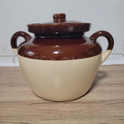 Vintage Mccoy 342 Brown and Cream Stoneware Crock Pot oven safe bean soup pot