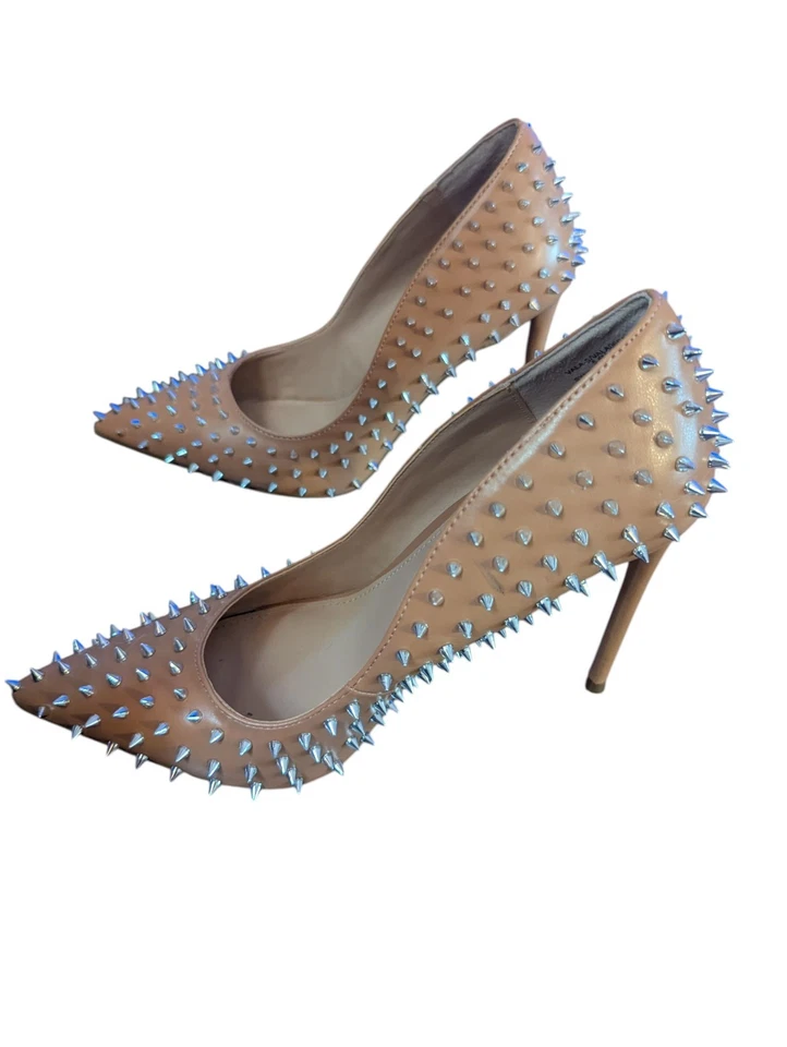 Steve Madden Vala Nude Beige Tan Silver Spike Studded High Heel Women's Size... - Image 3 of 4