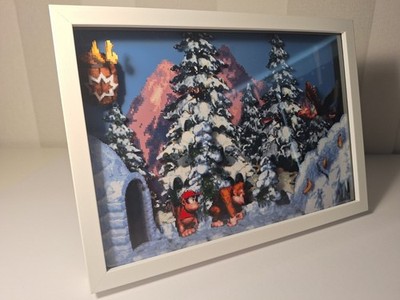 Handgemachtes 3D Retro Gaming Shadowbox Bild Donkey Kong Fanart - Geschenk Deko