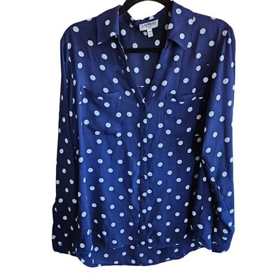 Express Woman The Portofino Shirt Size L Slim Fit Roll Tab Sleeve Polka Dots