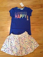 NEW Gymboree Confetti Skirt Hello Happy Blue Glitter Sequin Shirt Outfit Set 4