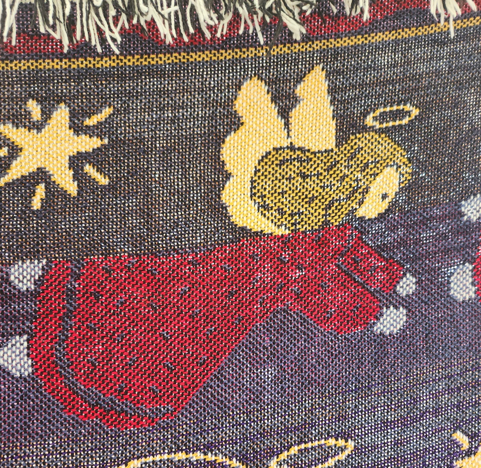 Vintage Crown Crafts Angel Christmas Throw Blanket Fringed Afghan Cotton 48"x63"