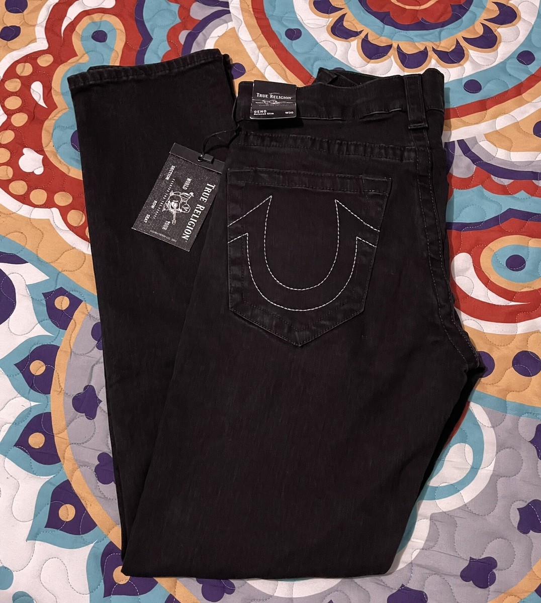 NWT TRUE RELIGION Sz 30 Black GENO RELAXED SLIM NO FLAP JEANS 