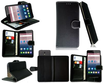 Universal Schwarz Leder Brieftasche Handy Tasche Hülle für Cubot X19 (5,93'')