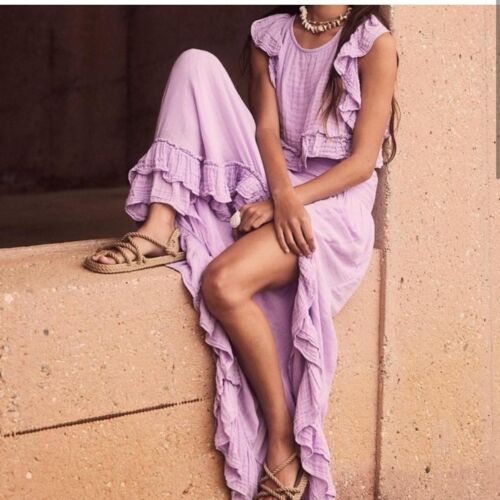 Free People Augusta Lilac Fizz Two Piece Ruffle Skirt /Top Set Size Large NWT