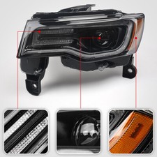 Citizen Series 8 Faro Delantero Derecho Halógeno Para Jeep Grand Cherokee 2017-2021 - Color Negro, Incluye Bombillas Repuesto Faro Jeep