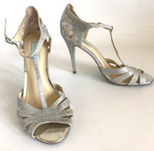 Betsey Johnson Blue SB Tee Silver Sparkle Wedding Heels Shoes Stiletto 10 Bridal
