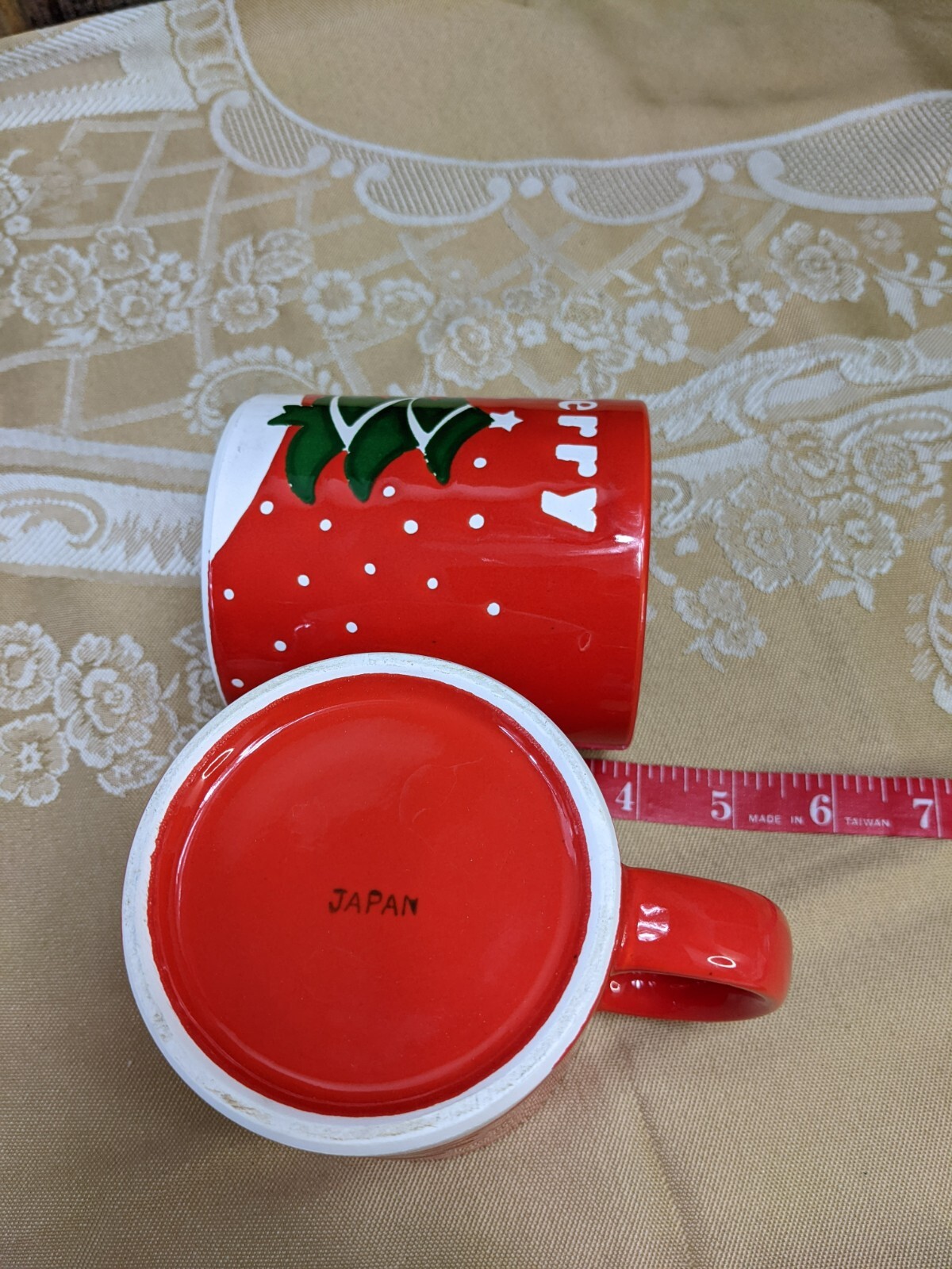 TWO Vintage made in Japan Merry Christmas Tree Coffee Mugs cups Vintage