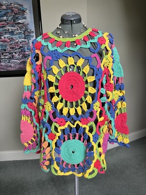Michael Simon L XL OS Open Crochet Sweater Cover Up Tunic