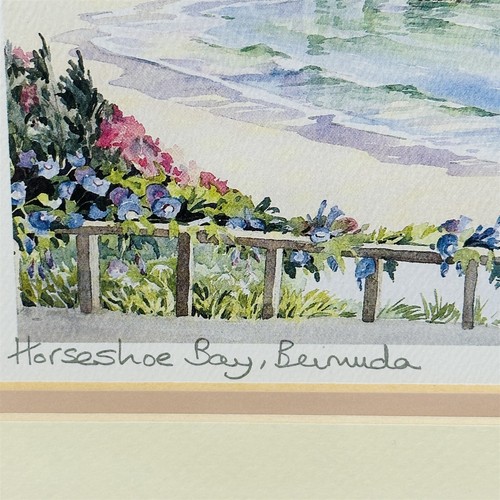 VTG Carole Holding Watercolor Bermuda Horseshoe Bay Print Signed 9x11 Mat Framed - Picture 4 of 13