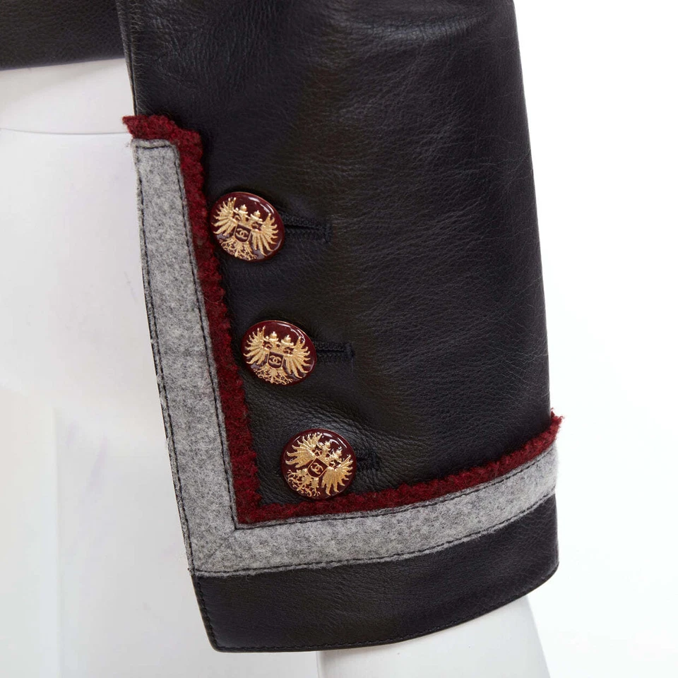 CHANEL 10A Paris Shanghai Runway black leather grey trim 4 pocket jacket FR36 S - Image 2 of 4