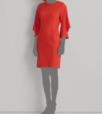 $165 Ralph Lauren Women's Orange Round-Neck Ruffled Sleeves Sheath Dress Size 12