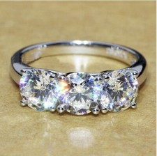 1.58Ct White Round Three Stone Simulated Diamond Ring Solid 925 Sterling Silver