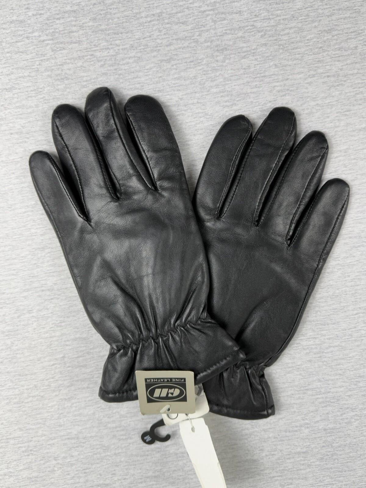 Size Medium NEW Bloomingdale's Black Leather Gloves with polyester Lining